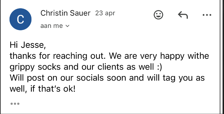 Customer email - Christin