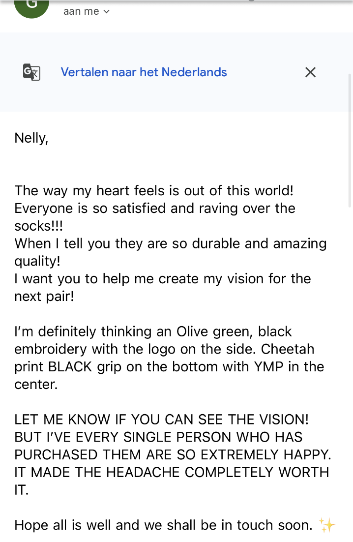 Customer email - Nelly