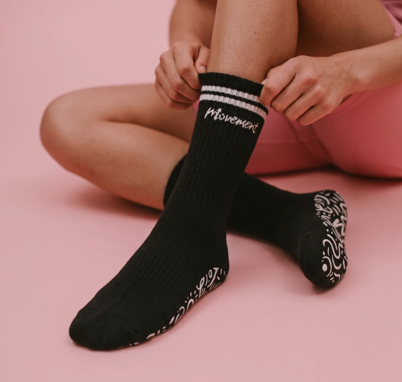 Custom high-rise Pilates grip socks with anti-slip sole